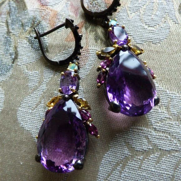 AMETHYST CITRINE FIRE OPAL 925 STERLING SILVER DANGLE EARRINGS BOHO GOTH WEDDING - Picture 5 of 11